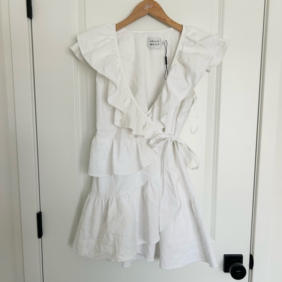 Hello Molly White Voices in my Head Ruffled Wrap Mini Dress Size 10 - Picture 4 of 6